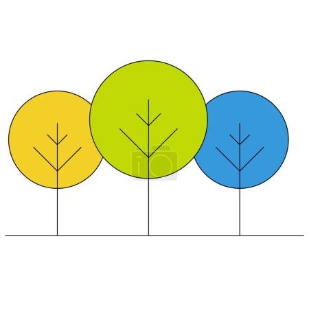 Foto de Árboles, diseño minimalista de estilo plano, ilustración de árbol de color verde, amarillo y azul para la naturaleza, ecología, sostenibilidad, vida, logotipo, icono, web, móvil, objeto aislado sobre fondo blanco. - Imagen libre de derechos