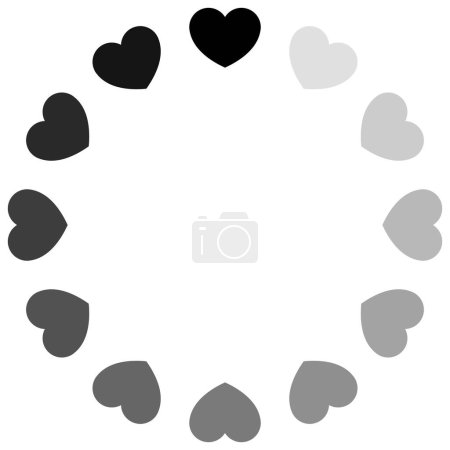 Foto de Círculo de carga con doce corazones de color negro, el amor progreso, idea de concepto para juegos, aplicaciones móviles, sitios web, romance, diseño de vectores de día de San Valentín de estilo plano ilustración aislada en blanco. - Imagen libre de derechos