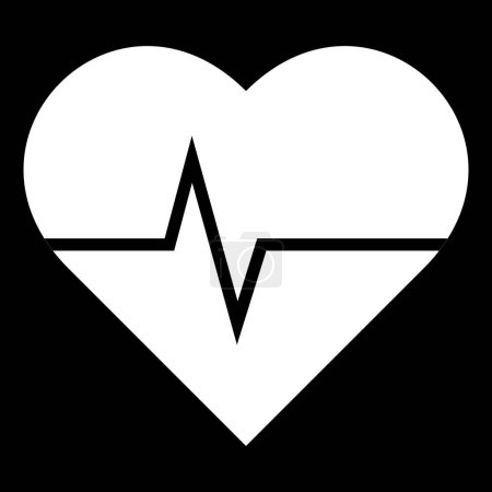 Foto de Concepto de pulso cardíaco, corazón con monitor de latidos, icono de vector de estilo plano, respiración y signo vivo. Cardiografía, presión arterial, ilustración, ECG de salud, logotipo del ECG aislado en negro. - Imagen libre de derechos