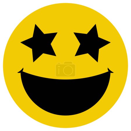 Foto de Icono de cara feliz con ojos de estrella, color amarillo diseño de vectores de estilo plano, concepto divertido, objeto elemento de risa, aislado sobre fondo blanco. - Imagen libre de derechos