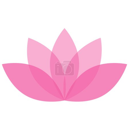 Foto de Símbolo de flor de loto, estilo plano rosa vector de color objeto icono. Etiqueta floral con cinco pétalos, bienestar, salud e industria del yoga o logo de meditación, aislado sobre fondo blanco. - Imagen libre de derechos