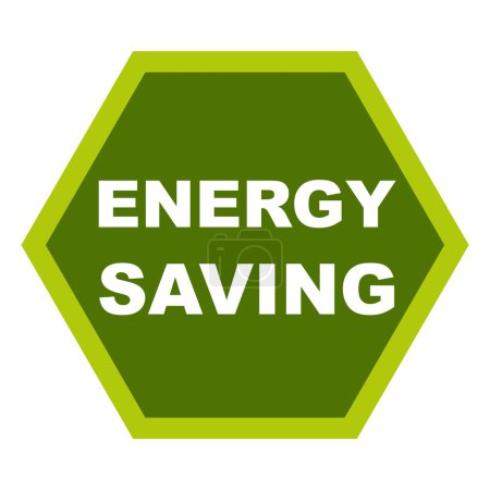Foto de Logotipo de ahorro de energía, forma hexágono con color verde. Etiqueta, etiqueta engomada, símbolo de icono de idea de sello, gráfico de ilustración de eco vector aislado sobre fondo blanco. - Imagen libre de derechos