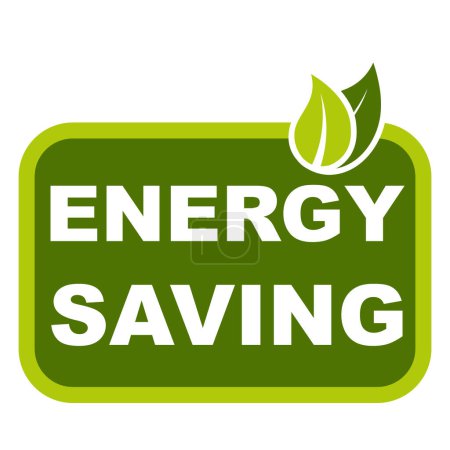 Foto de Logotipo de ahorro energético con hojas verdes. Etiqueta, etiqueta engomada, símbolo de icono de idea de sello, gráfico de ilustración de eco vector aislado sobre fondo blanco. - Imagen libre de derechos