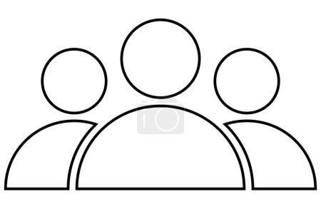 Foto de Personas, equipo, icono de grupo de tres personas, contorno de color negro de estilo plano, diseño avatar simple, objeto de símbolo vectorial para interfaz de usuario, aplicación, web, móvil, tumba láser. Ilustración vectorial fondo aislado. - Imagen libre de derechos