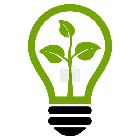 Foto de Bombilla de luz, color verde ecológico icono de la energía con la hoja. Concepto de logotipo sostenible, renovable, de energía verde y fuentes respetuosas con el medio ambiente gráfico, aislado sobre fondo blanco. - Imagen libre de derechos