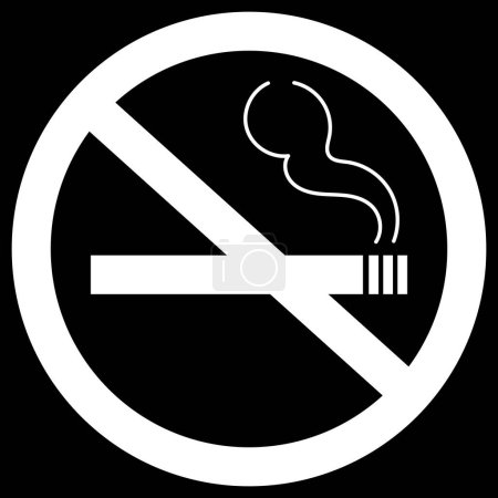 Foto de No hay señal de fumar, icono prohibido de moda para el cigarrillo, tabaco. Símbolo vectorial prohibición de color blanco, diseño de ilustración de estilo plano aislado sobre fondo oscuro. - Imagen libre de derechos