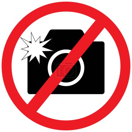 Foto de No se permite la cámara de luz de flash signo, ninguna fotografía o fotografía, señal de prohibición en el símbolo de vector de color rojo. Ilustración de círculo tachado, sin tomar fotos o diseño gráfico de vídeo aislado. - Imagen libre de derechos