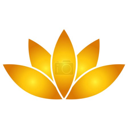 Foto de Icono de flor de loto, objeto de símbolo vectorial de color dorado de estilo plano. Etiqueta floral de cinco pétalos, yoga, industria del bienestar, logotipo de meditación. Aislado sobre fondo blanco. - Imagen libre de derechos