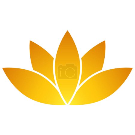 Foto de Icono de flor de loto, objeto de símbolo vectorial de color dorado de estilo plano. Etiqueta floral de cinco pétalos, yoga, industria del bienestar, logotipo de meditación. Aislado sobre fondo blanco. - Imagen libre de derechos