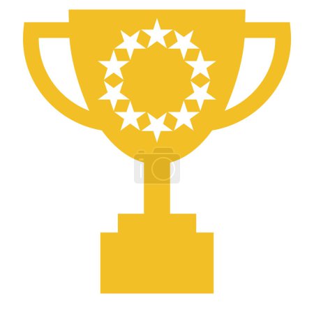 Foto de Icono de copa de trofeo, estilo plano amarillo, símbolo ganador de copa de campeonato de color oro con diez estrellas blancas. Para etiqueta, emblema, logotipo, móvil, aplicación, web, juego, deportes, gráfico de logro aislado en blanco. - Imagen libre de derechos