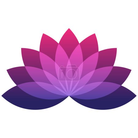 Foto de Símbolo de flor de loto, estilo plano magenta, púrpura, color rosa vector icono objeto. Etiqueta floral con nueve pétalos, bienestar, salud e industria del yoga o logo de meditación, fondo transparente aislado. - Imagen libre de derechos