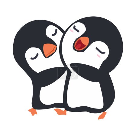 Téléchargez les illustrations : Mignon heureux pingouins couple câlin dessin animé - en licence libre de droit