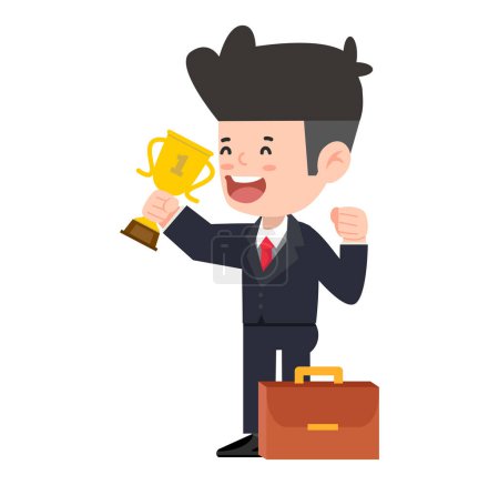 Illustration for Businessman holding trophy  success cartoon - Royalty Free Image