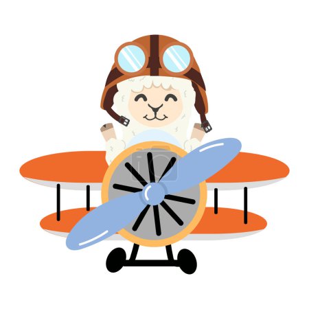 Téléchargez les illustrations : Pilote alpaga pilote avion dessin animé - en licence libre de droit