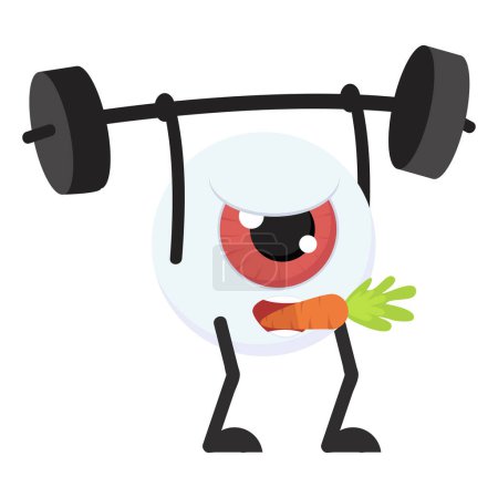 Illustration for Eyeball  Cartoon Lifting Weights with carrot - Royalty Free Image