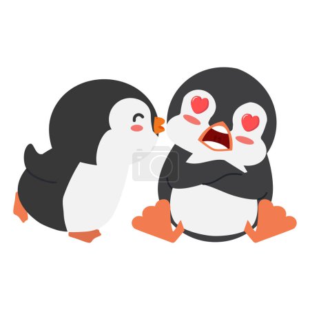 Téléchargez les illustrations : Pingouins mignons tombent amoureux - en licence libre de droit