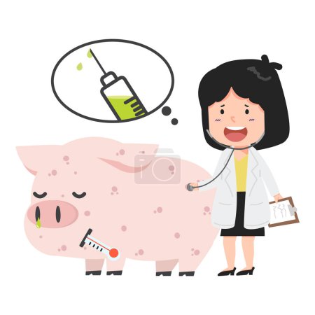 Téléchargez les illustrations : Cochon malade avec le médecin une vaccination - en licence libre de droit