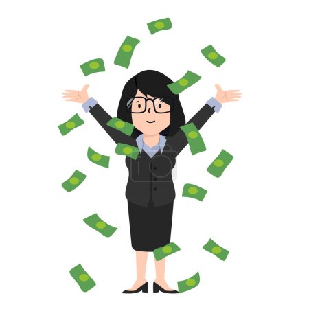 Téléchargez les illustrations : Femme d'affaires jetant argent comptant dollar - en licence libre de droit