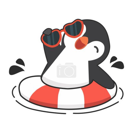 Illustration for Cute Penguin swimming inflatable ring icon - Royalty Free Image
