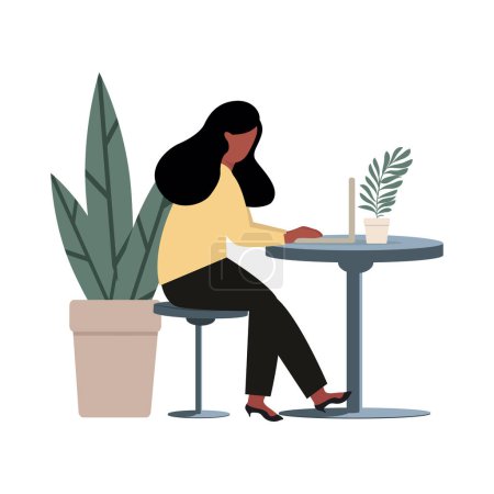 Ilustración de Woman working with laptop flat - Imagen libre de derechos