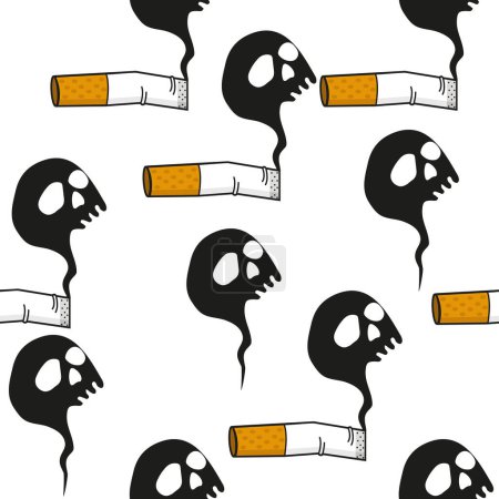 Téléchargez les illustrations : Burning cigarette  butt with a smok skull seamless pattern - en licence libre de droit