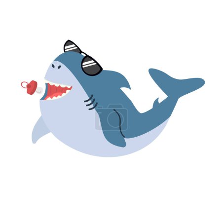 Téléchargez les illustrations : Mignon dessin animé bleu bébé requin plat - en licence libre de droit