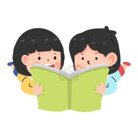 Illustration for Two girl reading a book cartoon - Royalty Free Image