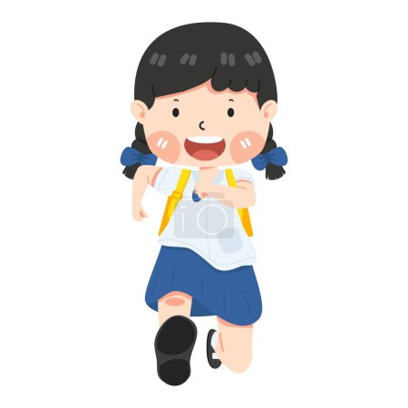 Illustration for Girl student Running children flat - Royalty Free Image