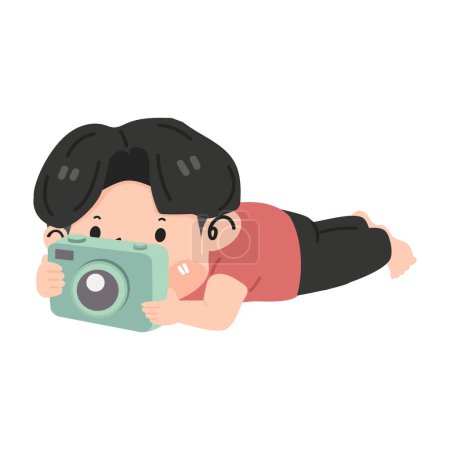 Illustration for Boy Photographer lying down pose - Royalty Free Image