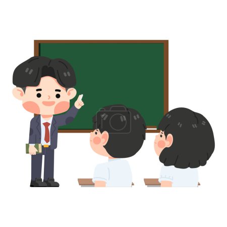 Hombre profesor enseñando delante de pizarra