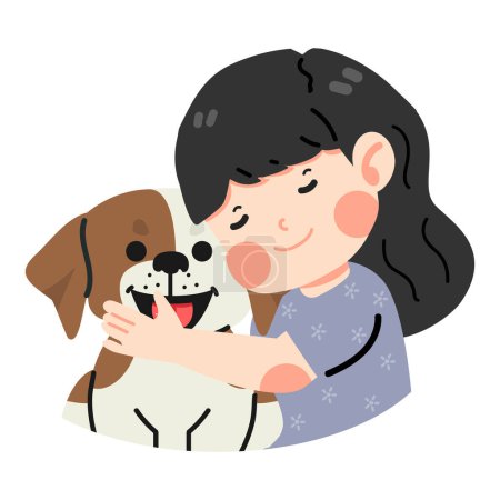 Ilustración de Niña abrazando a un perro - Imagen libre de derechos