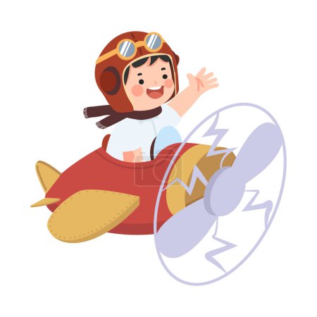 Illustration for Happy Smiling Kid Flying Plane - Royalty Free Image