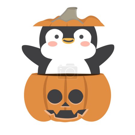 Illustration for Penguin in Halloween pumpkin - Royalty Free Image