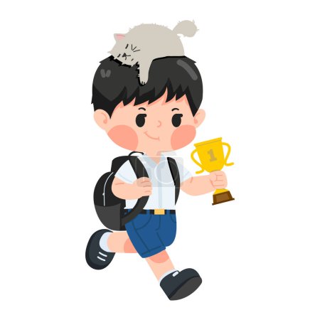 Kid boy student with trophy education concept