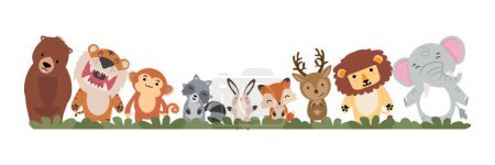 Set of Forest Animals flat doodle cartoon