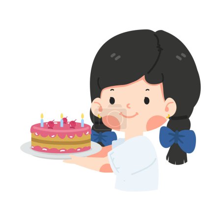 Kind Mädchen mit Geburtstagstorte Karikatur