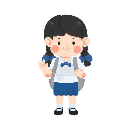 Téléchargez les illustrations : Enfant fille étudiant portant uniforme Dites bonjour - en licence libre de droit