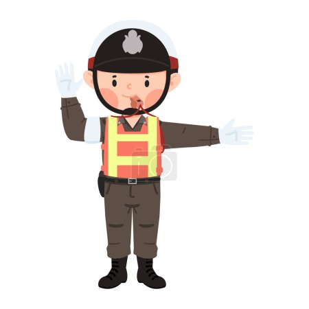 Lindo personaje de dibujos animados de la policía tailandesa con casco 