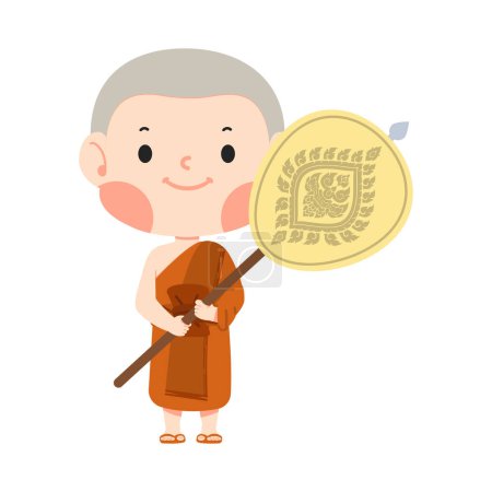 Man buddhist monk in Traditional Robes with talipot fan