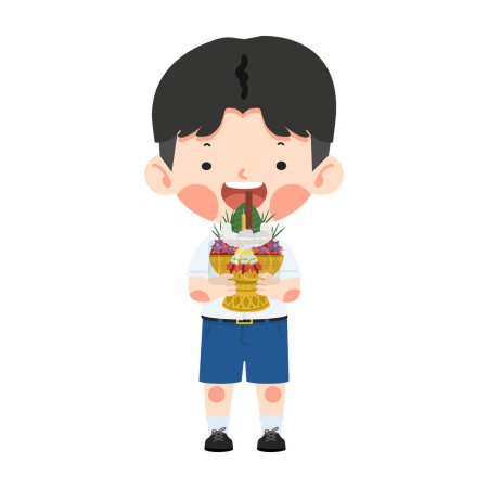 Boy Thai Student with Flower tray for Teacher day