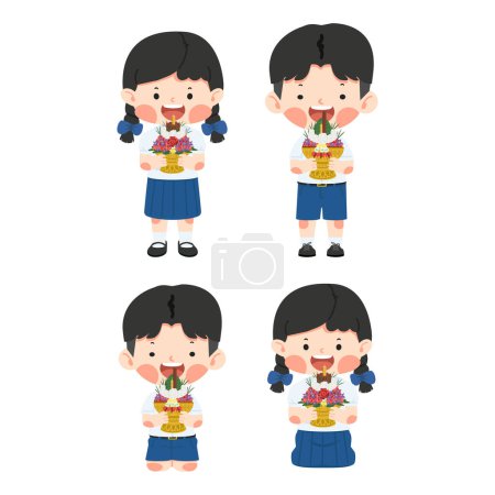 Kid Thai Student with Flower tray for Teacher day set