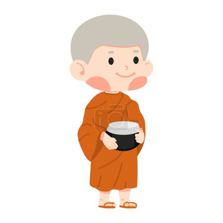 Illustration for Buddhist Novice monk receive food - Royalty Free Image