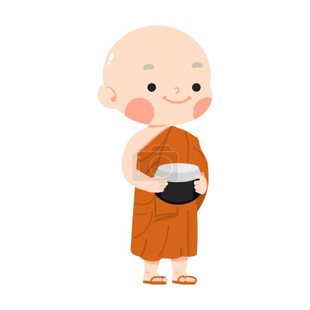 Illustration for Buddhist Novice monk  cartoon vector - Royalty Free Image