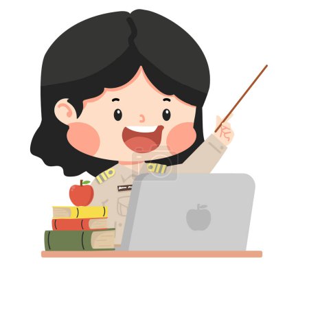 Niña tailandesa profesora de enseñanza con computadoras