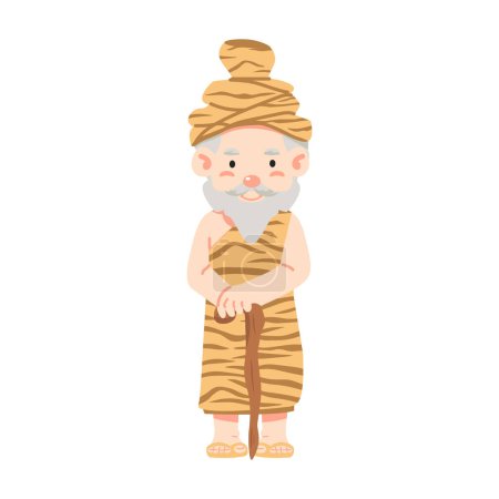 Un viejo ermitaño sosteniendo un bastón