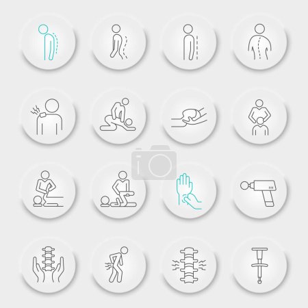 Photo for Chiropractor line icon set, chiropractic collection, vector graphics, neumorphic UI UX buttons, physical therapy vector icons, chiropractor signs, outline pictograms, editable stroke - Royalty Free Image