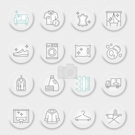 Illustration for Dry cleaning line icon set, laundry symbols collection, vector sketches, neumorphic UI UX buttons, dry cleaning icons, washing signs linear pictograms, editable stroke - Royalty Free Image