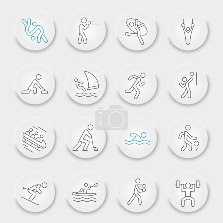 Ensemble d'icônes de ligne de sport d'été, collection de symboles sportifs, croquis vectoriels, boutons UX de l'interface utilisateur neumorphique, paquet de pictogrammes linéaires de signes sportifs isolés sur fond blanc, eps 10.