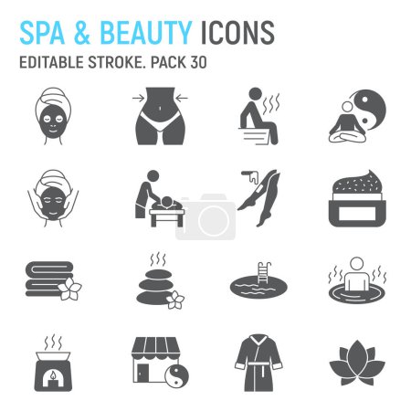 Illustration for SPA and beauty glyph icon set, health collection, beauty procedures vector graphics, logo illustrations, relaxing treatments vector icons, spa signs, solid pictograms - Royalty Free Image