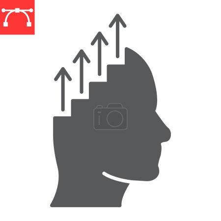 Illustration for Self development glyph icon, progress and goals, human head shape ladder vector icon, vector graphics, editable stroke solid sign, eps 10. - Royalty Free Image